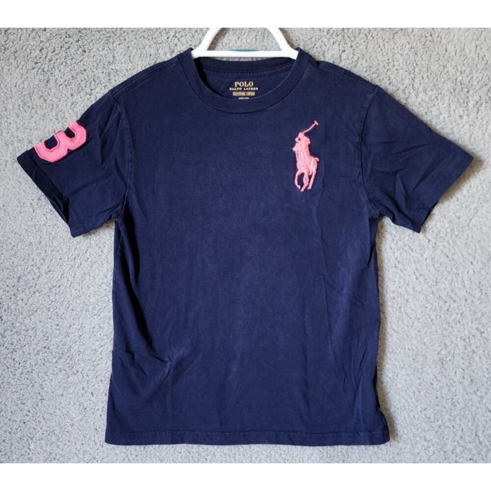 POLO Ralph Lauren Navy Blue Embroidered Big Pony‎ #3 T Shirt Youth Size Small